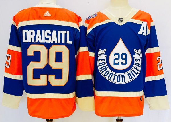 Men's #29 Leon Draisaitl Edmonton Oilers Blue And Orange NHL Jersey